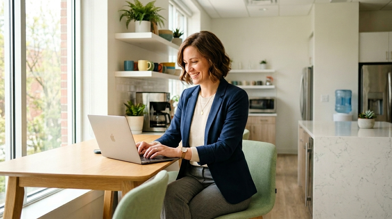 woman at laptop managing business mail online